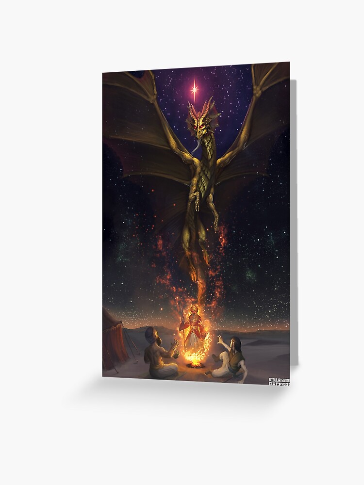 Thumbnail 1 of 2, Greeting Card, Brass Dragon reveals himself to two travelers designed and sold by Bcesart.