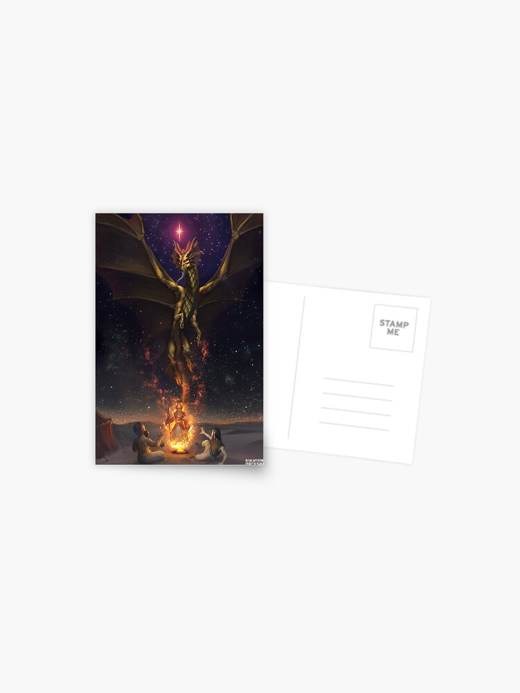 Thumbnail 1 of 2, Postcard, Brass Dragon reveals himself to two travelers designed and sold by Bcesart.