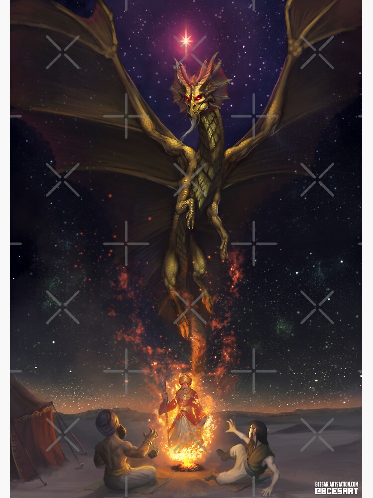 Thumbnail 3 of 3, Sticker, Brass Dragon reveals himself to two travelers designed and sold by Bcesart.