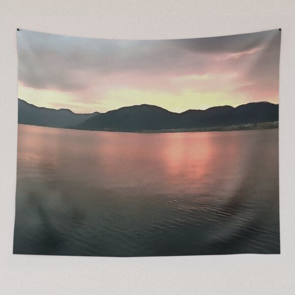 Aperçu de l'œuvre Art de paysage de réflexions de coucher de soleil d'Ombre rose et bleu créée et vendue par taiche.