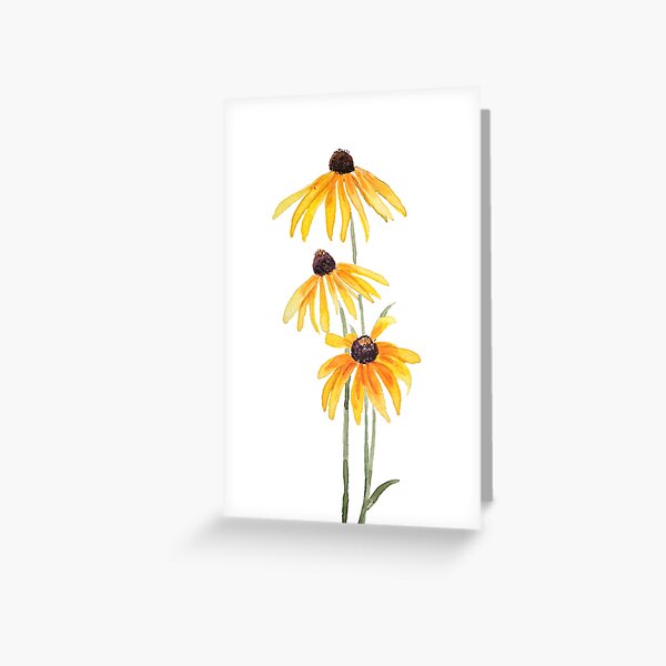 Item preview, hand painted 3 yellow black eyed Susan gloriosa daises watercolor designed and sold by ColorandColor.