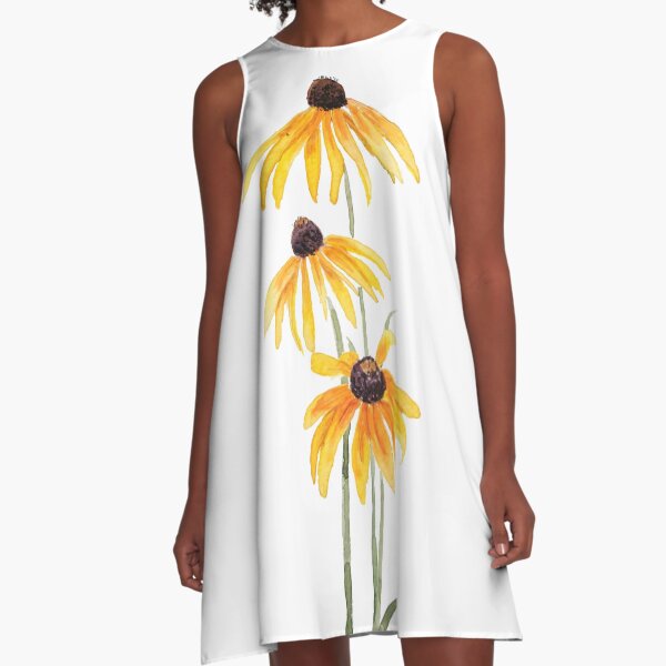 Item preview, hand painted 3 yellow black eyed Susan gloriosa daises watercolor designed and sold by ColorandColor.
