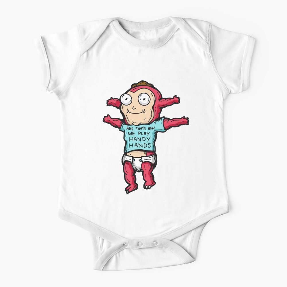 Morty Jr from Rick and Morty™ wearing 'and that's how we play handy hands' quote t-shirt Baby One-Piece