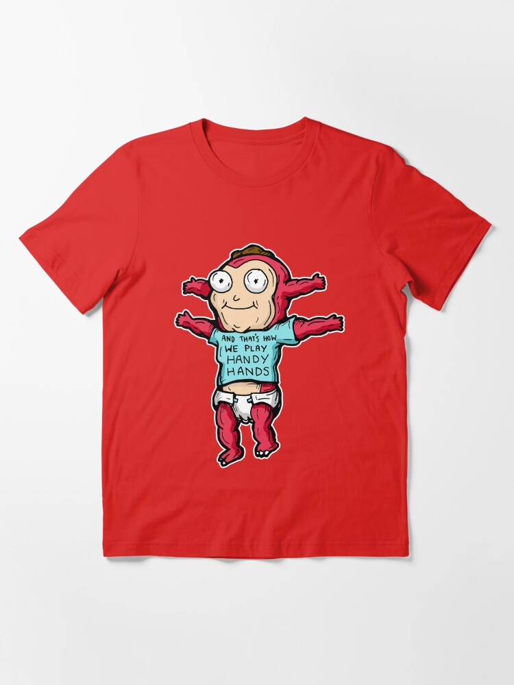 Alternate view of Morty Jr from Rick and Morty™ wearing 'and that's how we play handy hands' quote t-shirt Essential T-Shirt