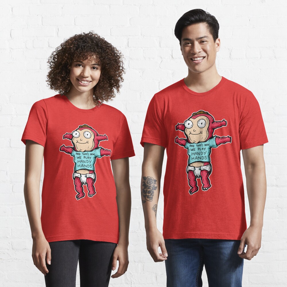 Morty Jr from Rick and Morty™ wearing 'and that's how we play handy hands' quote t-shirt Essential T-Shirt