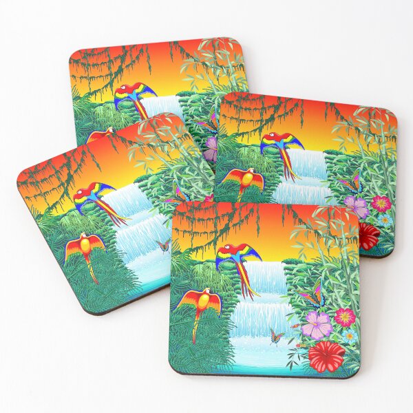 Item preview, Waterfall Macaws and Butterflies on Exotic Landscape in the Jungle designed and sold by BluedarkArt.