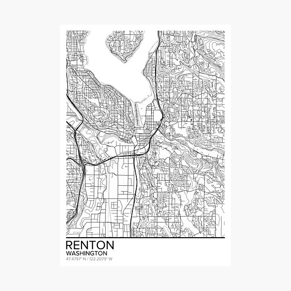 Renton Map Poster Print Wall Art Washington Gift Printable Home And Nursery Modern Map Decor For Office Map Art Map Gifts Photographic Print By Marzzgraphics Redbubble