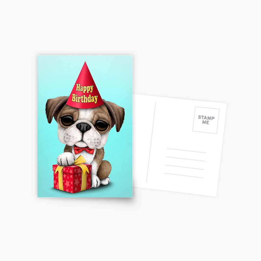 Carte De Vœux Chiot Bouledogue Joyeux Anniversaire Par Jeffbartels Redbubble
