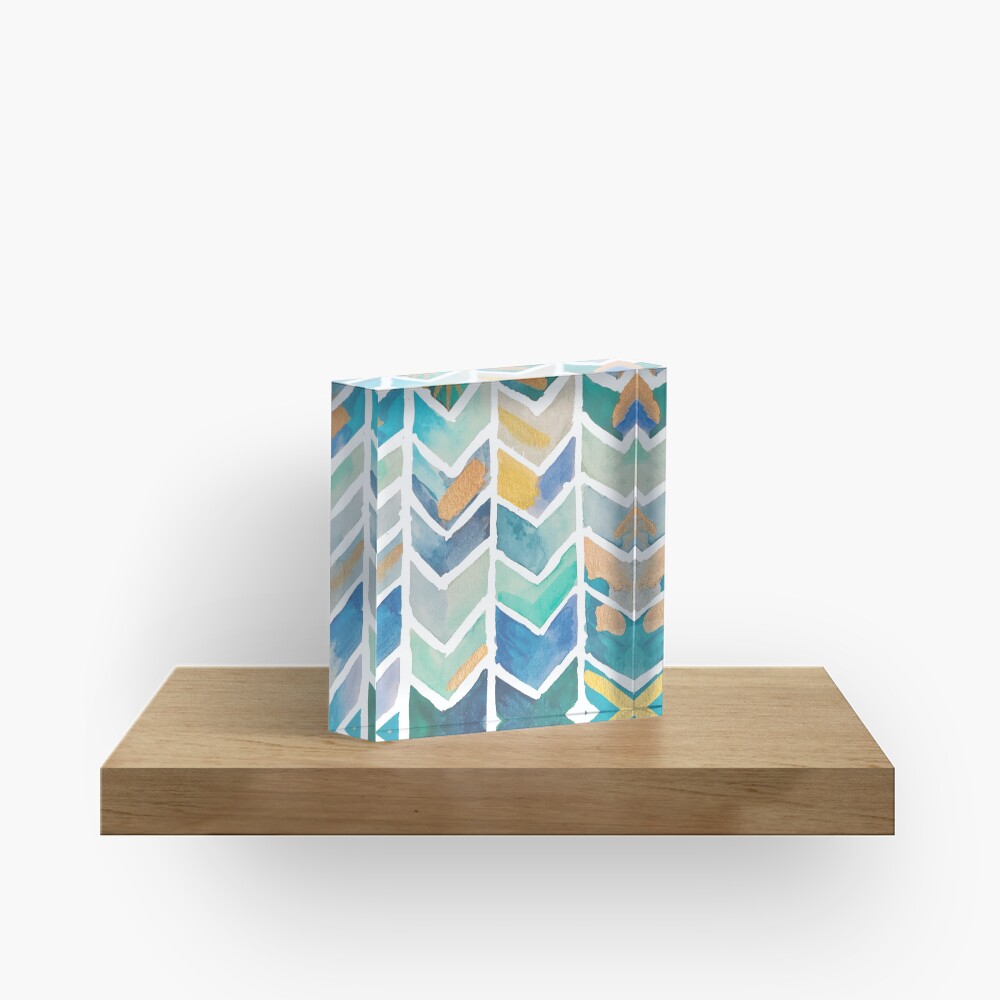 Freehand Watercolor Chevron Pattern Acrylic Block