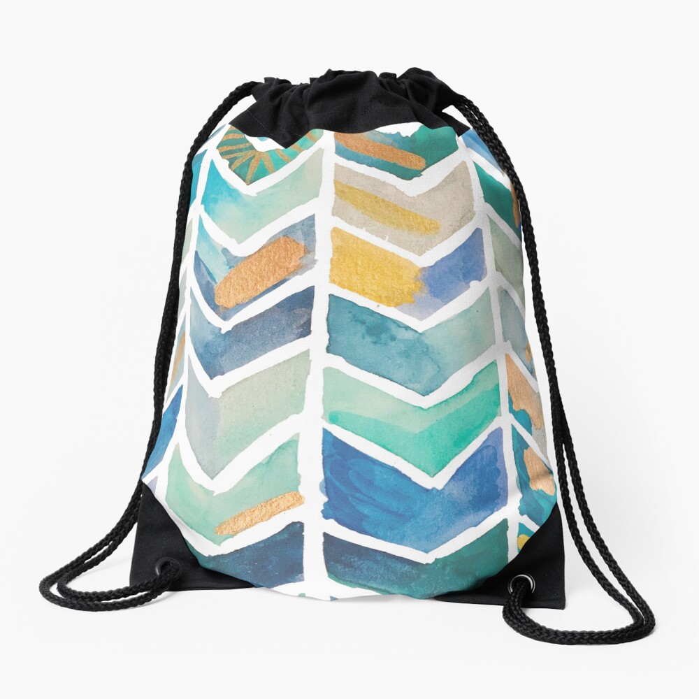 Freehand Watercolor Chevron Pattern Drawstring Bag