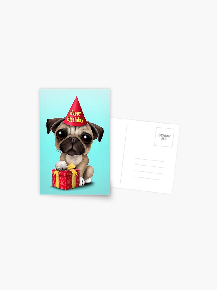 Carte Postale Mignon Chiot Carlin Joyeux Anniversaire Par Jeffbartels Redbubble