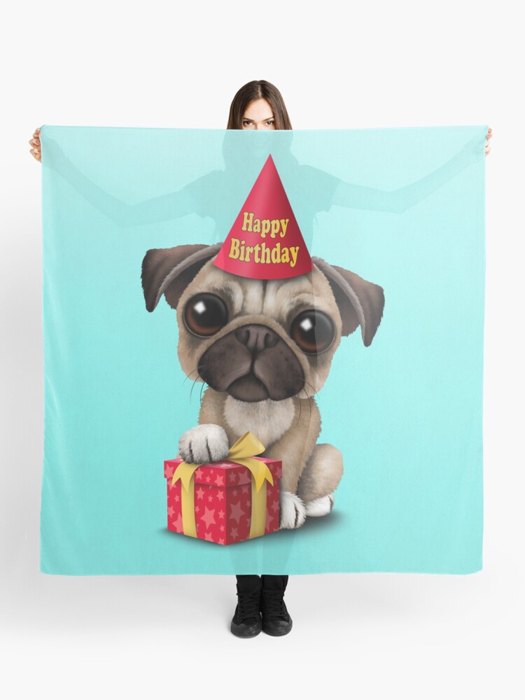 Foulard Mignon Chiot Carlin Joyeux Anniversaire Par Jeffbartels Redbubble