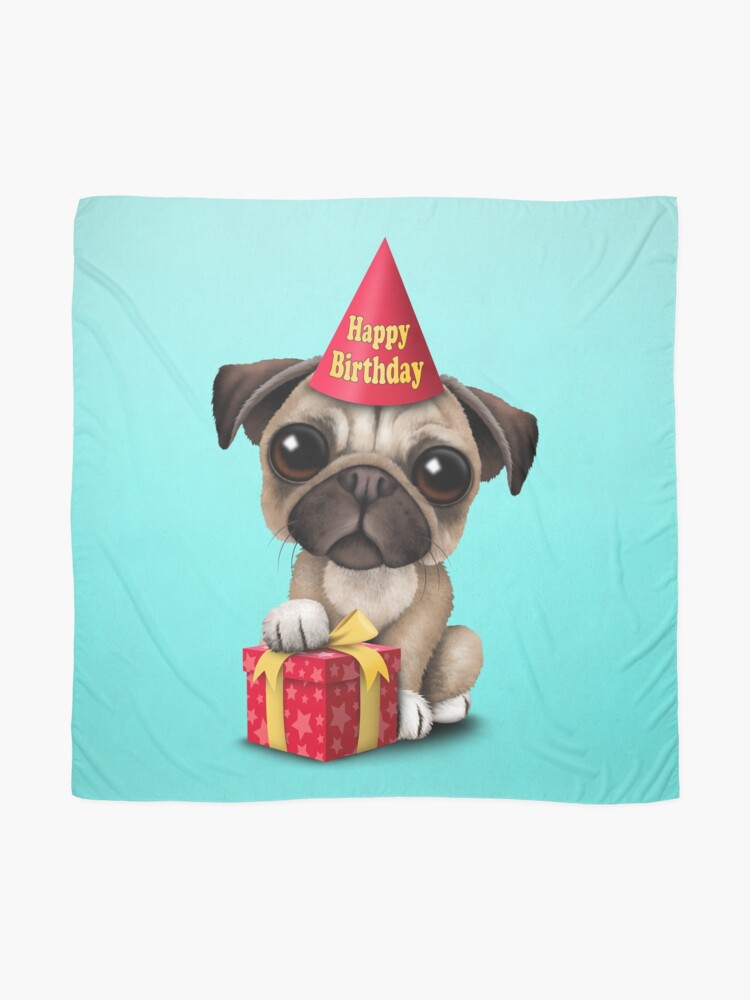 Foulard Mignon Chiot Carlin Joyeux Anniversaire Par Jeffbartels Redbubble