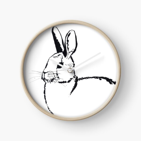 Steel Brush Rabbit Ink Portrait Clock
