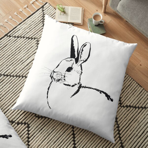 Steel Brush Rabbit Ink Portrait Floor Pillow