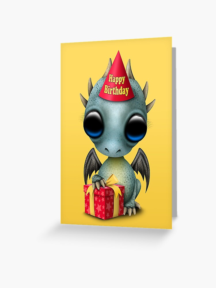 Carte De Vœux Mignon Joyeux Anniversaire Bebe Dragon Bleu Par Jeffbartels Redbubble