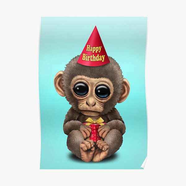 Poster Mignon Joyeux Anniversaire Bebe Gorille Par Jeffbartels Redbubble