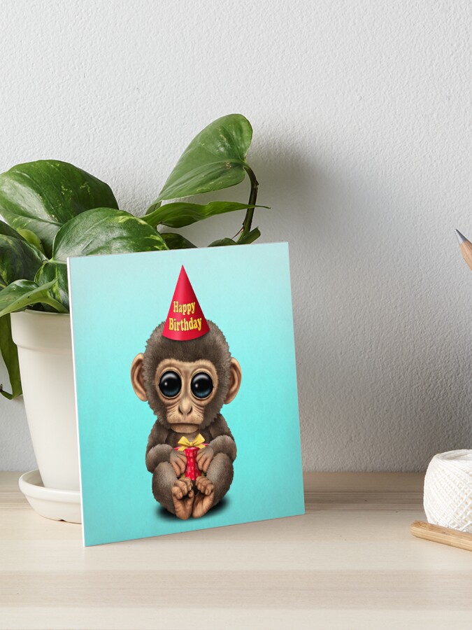 Impression Rigide Singe Mignon Bebe Joyeux Anniversaire Par Jeffbartels Redbubble