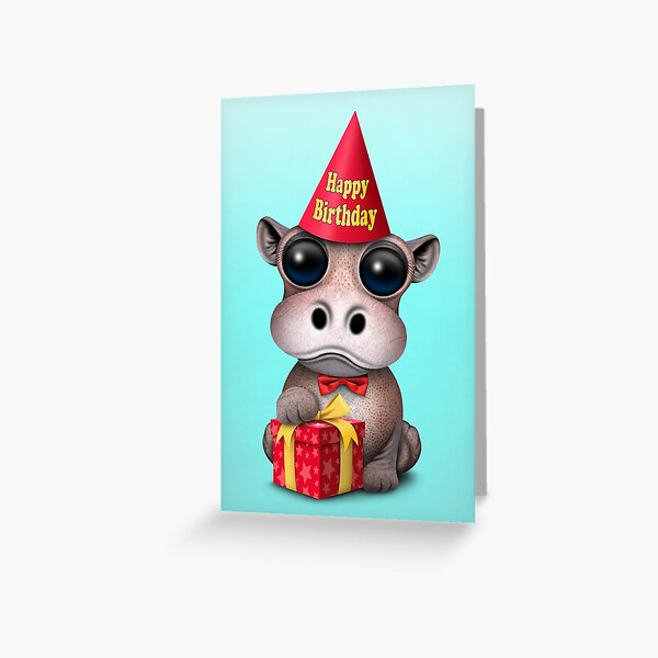 Cute Happy Birthday Baby Hippo  Greeting Card