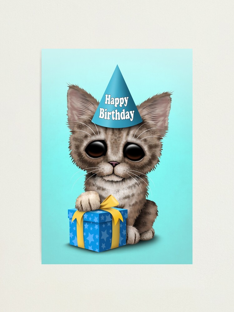 Impression Photo Chaton Bleu Joyeux Anniversaire Par Jeffbartels Redbubble