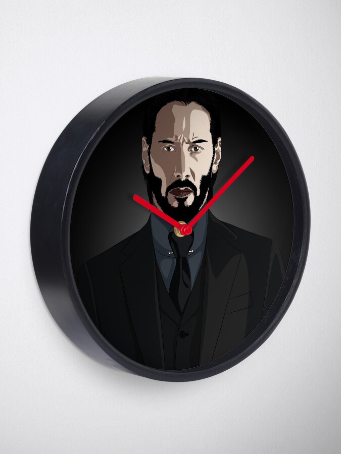 "John Wick, Keanu Reeves, Illustration" Clock by MarcinAdrian Redbubble