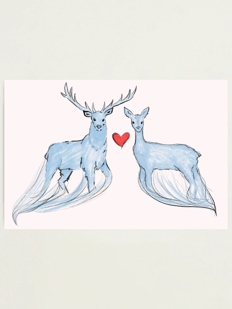 Harry Potter Patronus Stag and Deer Watercolor Shower Curtain by