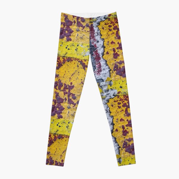 Maroon, Yellow, Gold, and White Abstract Urban Texture Leggings