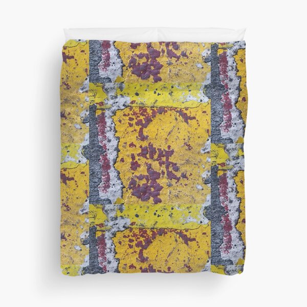 Maroon, Yellow, Gold, and White Abstract Urban Texture Duvet Cover