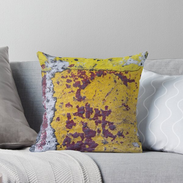 Maroon, Yellow, Gold, and White Abstract Urban Texture Throw Pillow