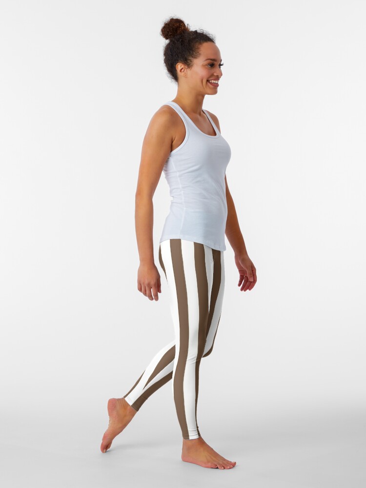 Coffee Brown and White Vertical Stripes Leggings for Sale by