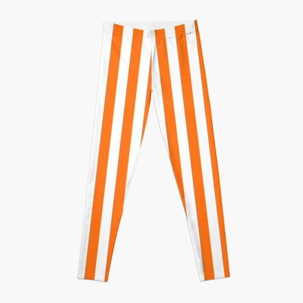 Pumpkin Orange and White Vertical Stripes Leggings
