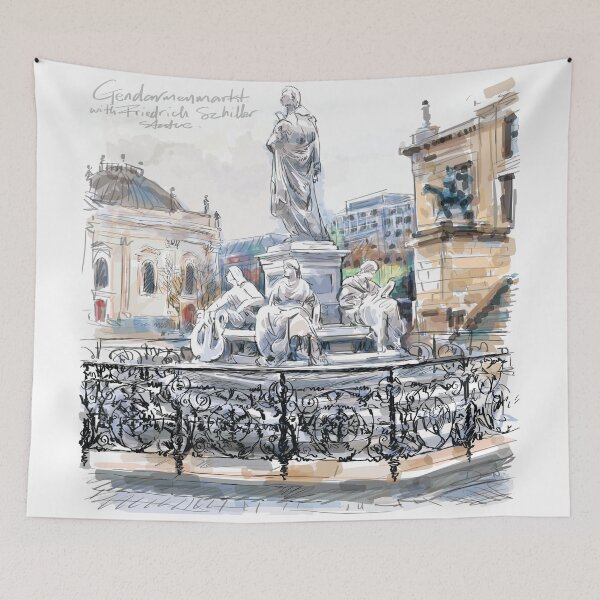 Item preview, Gendarmenmarkt In Front of the Friedrich Schiller Statue Travel Sketch Stickers, T-Shirts and Gifts designed and sold by Miscellaneous Co..