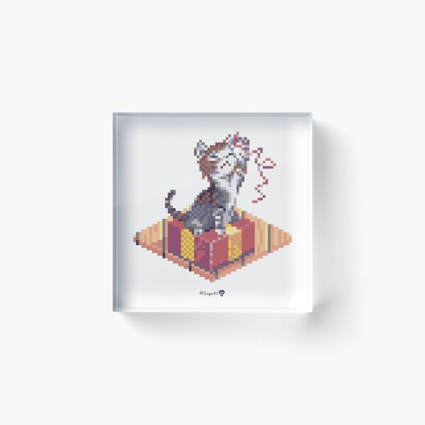 Kitten playing with Ribbon - Present Cube Acrylic Block