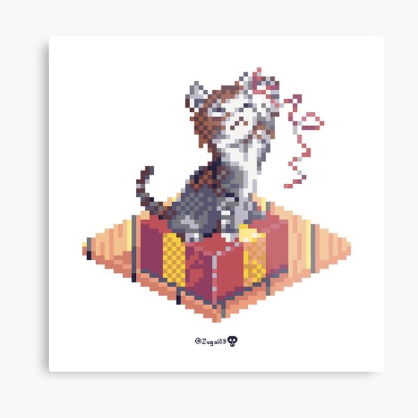Kitten playing with Ribbon - Present Cube Metal Print
