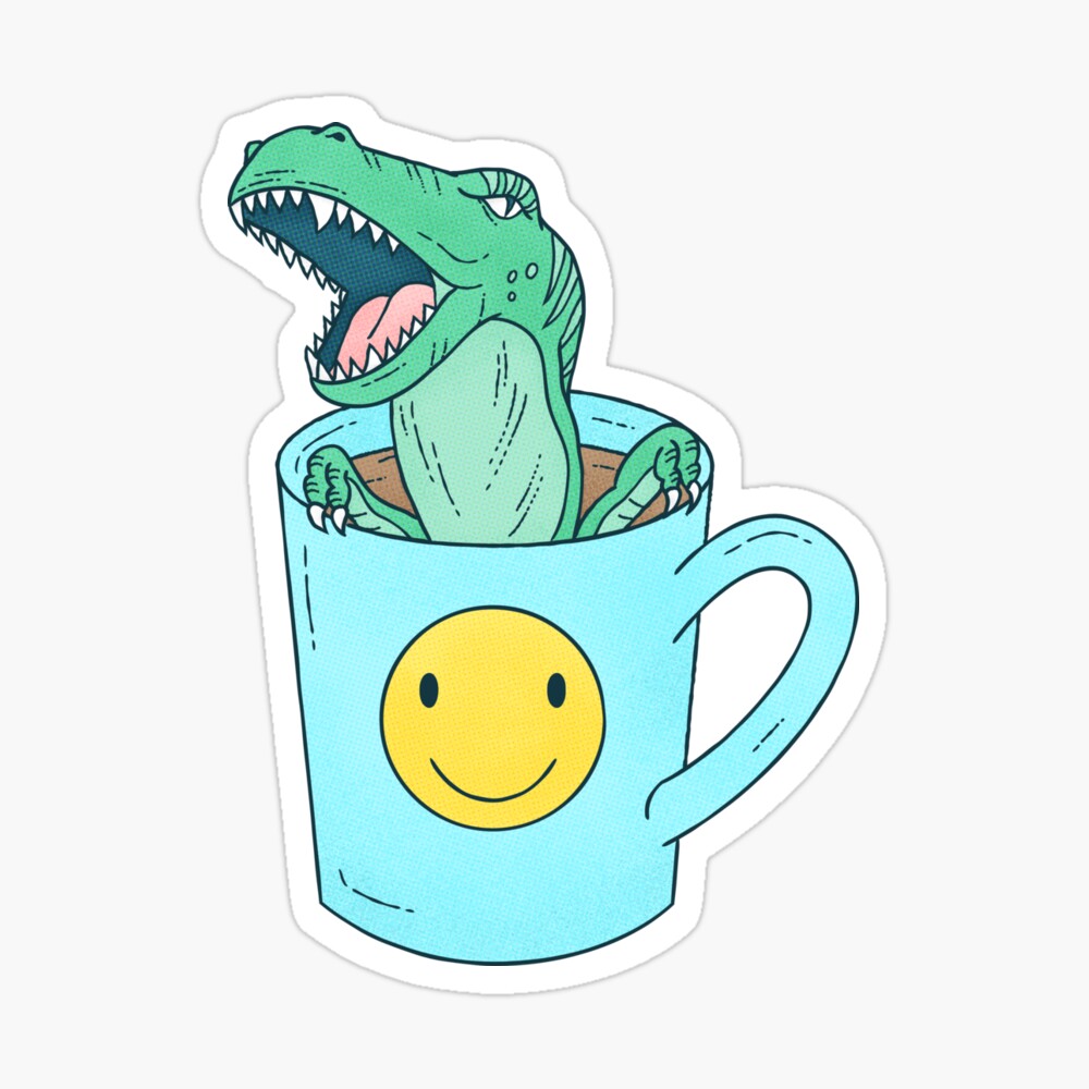 T-Rex Dinosaur in a Coffee Cup Sticker