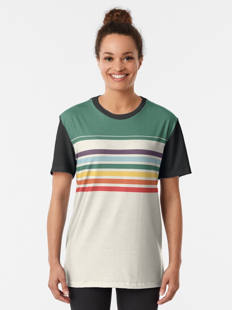 grey shirt with rainbow stripe