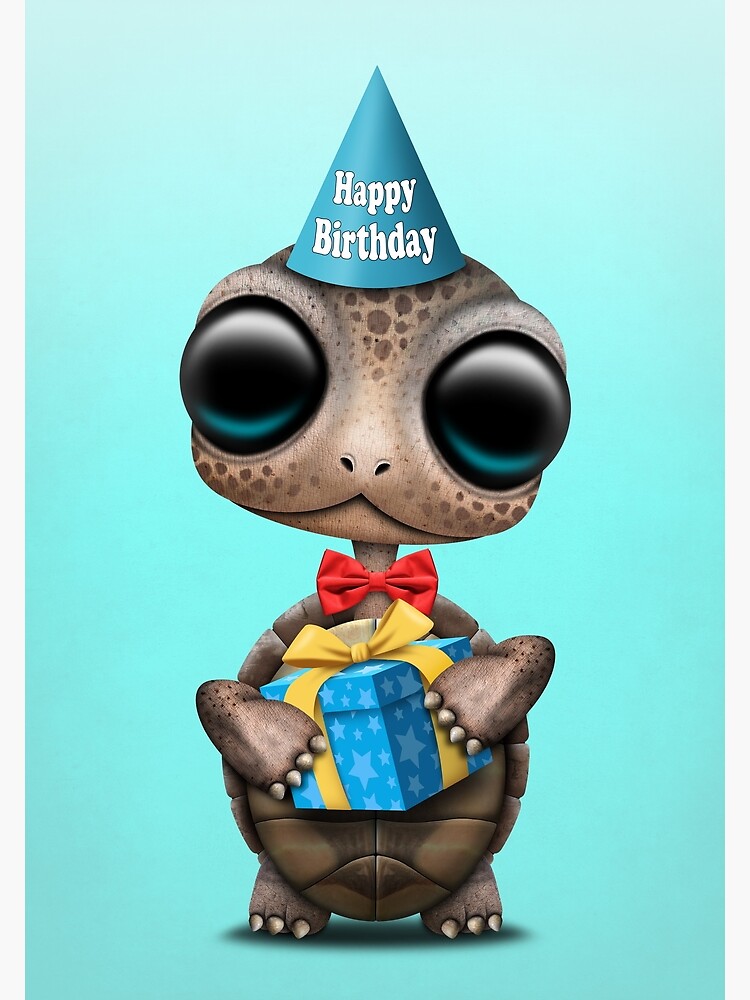 Carte De Vœux Tortue Bleue Bebe Joyeux Anniversaire Par Jeffbartels Redbubble