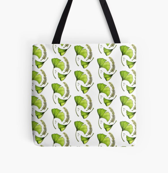 Ginkgo leaves with flowers watercolor sticker All Over Print Tote Bag