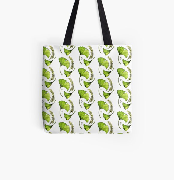 Ginkgo leaves with flowers watercolor sticker All Over Print Tote Bag