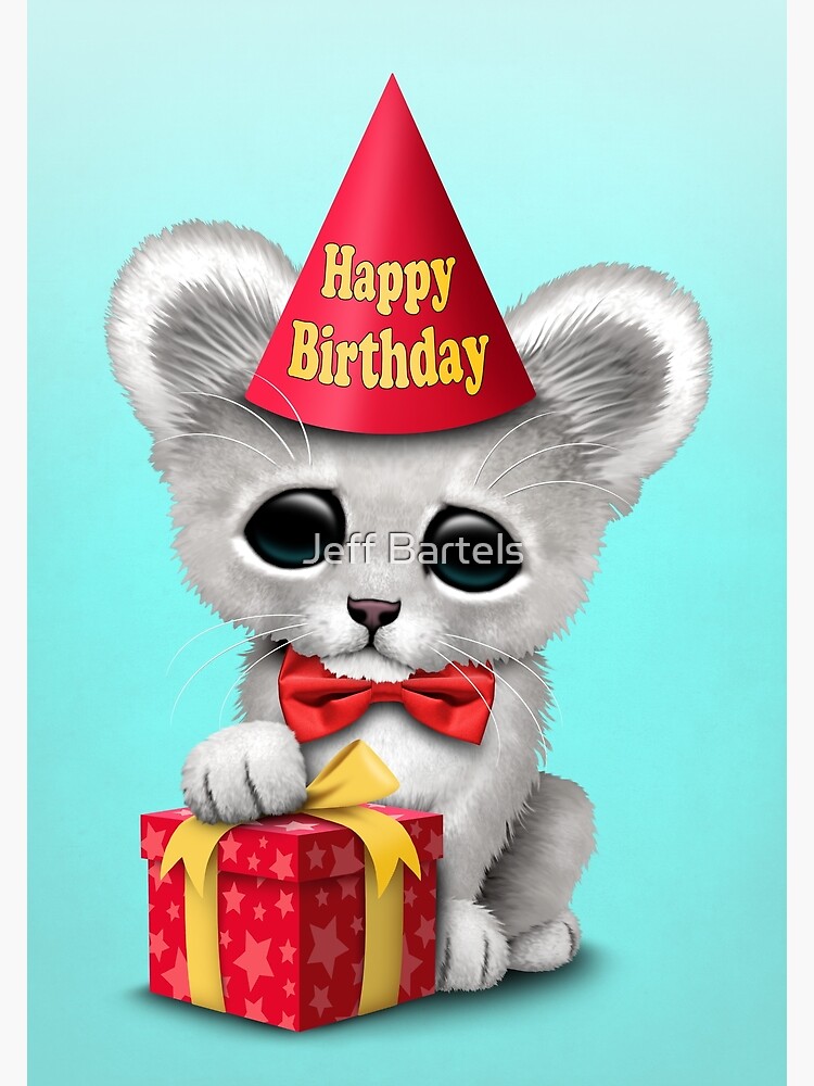 Carte De Vœux Mignon Joyeux Anniversaire Lionceau Blanc Par Jeffbartels Redbubble