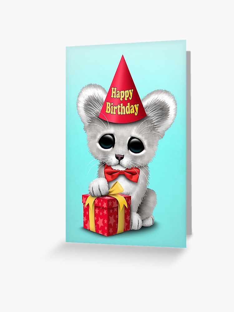 Carte De Vœux Mignon Joyeux Anniversaire Lionceau Blanc Par Jeffbartels Redbubble