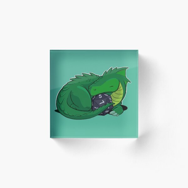 D20 Green Dragon Acrylic Block