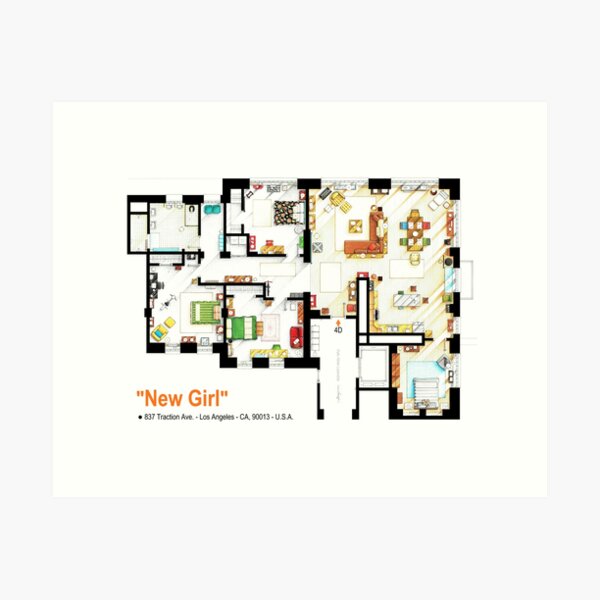 Floorplan of the loft / apartment from NEW GIRL Art Print