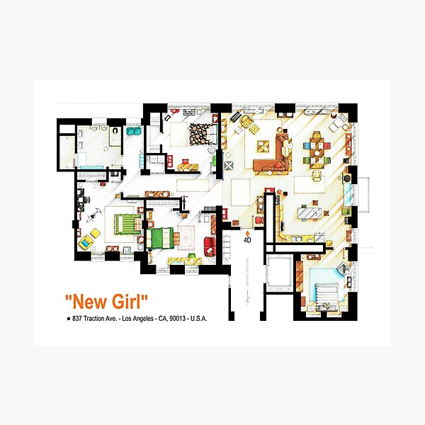 Item preview, Floorplan of the loft / apartment from NEW GIRL designed and sold by TV Floorplans & More.