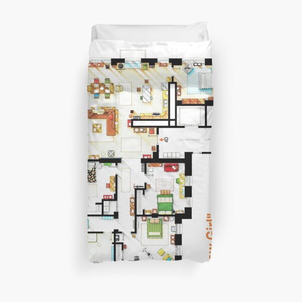 Floorplan of the loft / apartment from NEW GIRL Duvet Cover