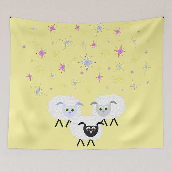 Item preview, Cute & Adorable Cartoon Sheep with Colorful Stars on Lemon Yellow designed and sold by Karen McFarland.