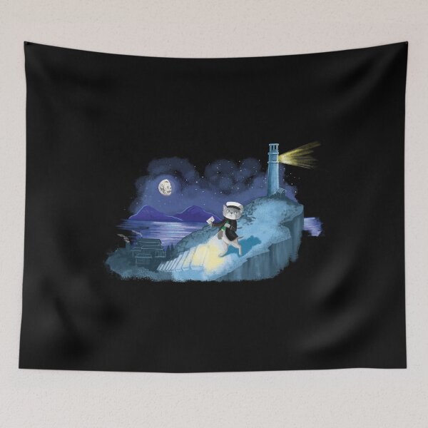 Item preview, Captain cat letters on a cliff at night time designed and sold by jasmineberry.