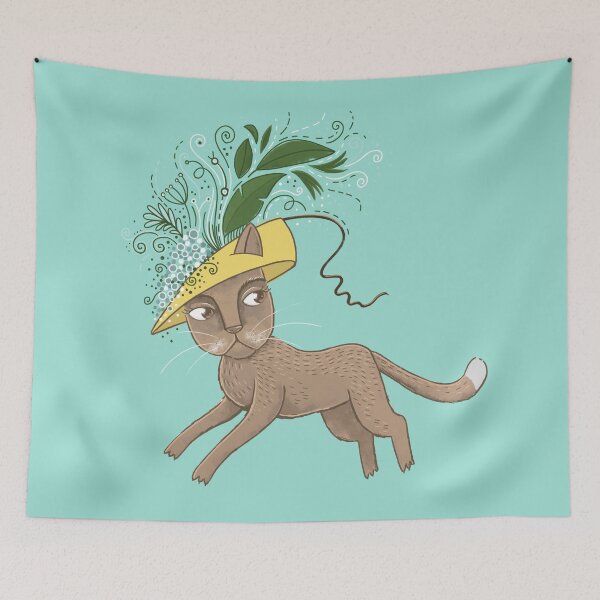Item preview, Dancing kitty cat in a Summer day hat designed and sold by jasmineberry.