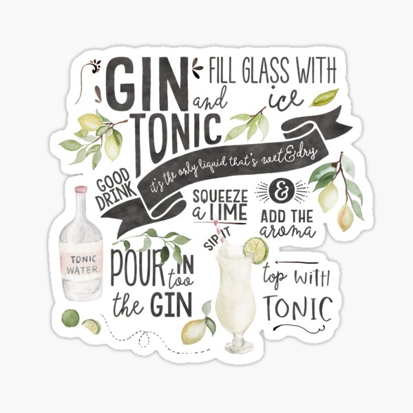 Gin Tonic Recipe In Watercolor Sticker