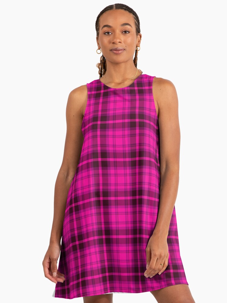 Shocking Pink Tartan Plaid Pattern Robert Burns A-Line Dress